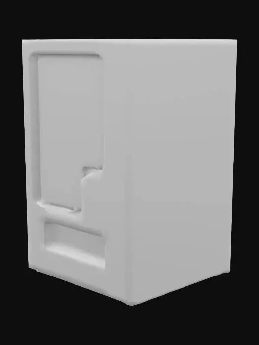 3D model for vending machine, ads of drinks on it, no text, buttons for ordering with cute little icons, no glass, the front is just the ads, there is an opening towards the bottom that the beverage rolls out of