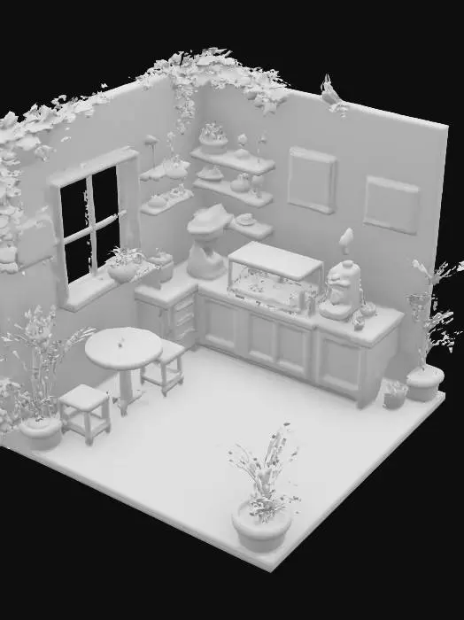 3D model for Inside a coffee shop, small, cozy, no people,