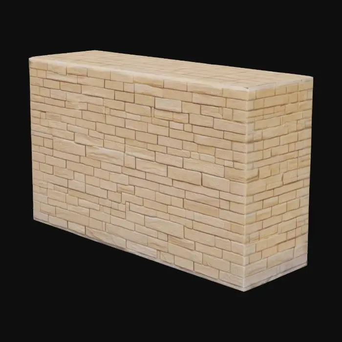 3D model for a wall of square sandstone blocks perfectly fitting together forming a very slight slant going up