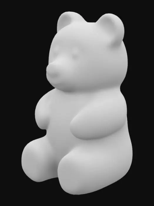 3D model for shiny red haribo gummy bear sitting, realistic, 4k.