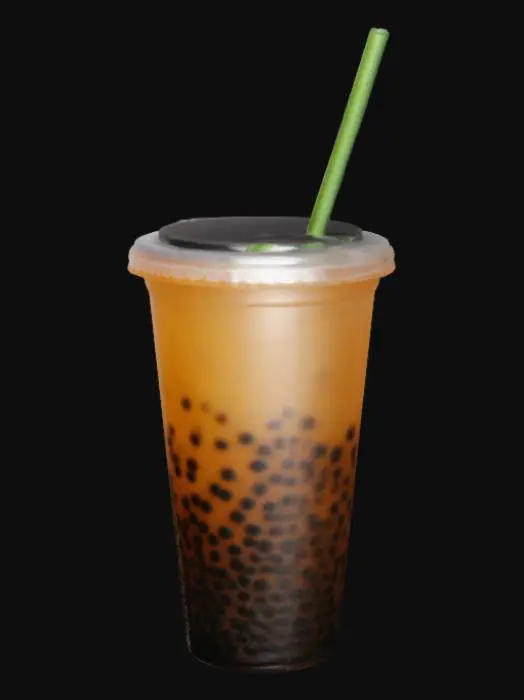 3D model for Bubble tea cup with a singular straw poking through its flat lid, smooth, realistic, 4k.