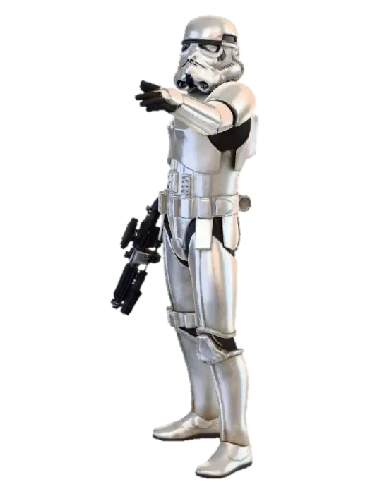 give me an image of a storm trooper standing with a blaster using his other hand to… - Jedi 3D model, vytvořený pomocí AI