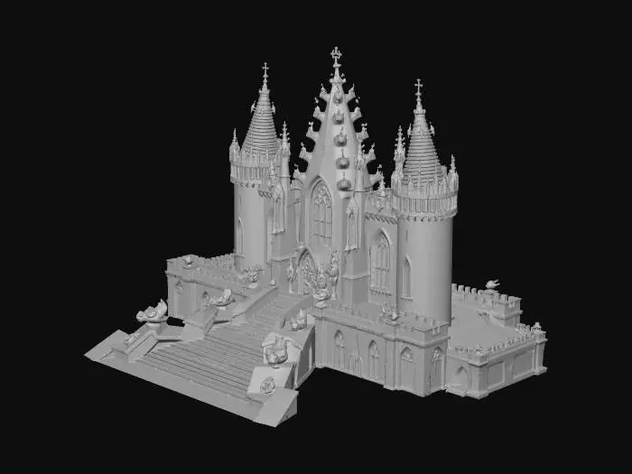 3D model for Dracula's castle made of dark material in the shape of a throne
