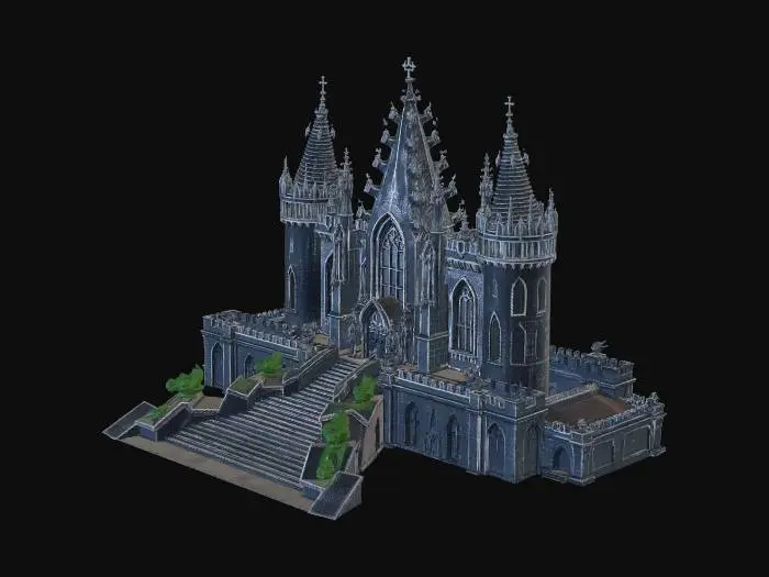 3D model for Dracula's castle made of dark material in the shape of a throne