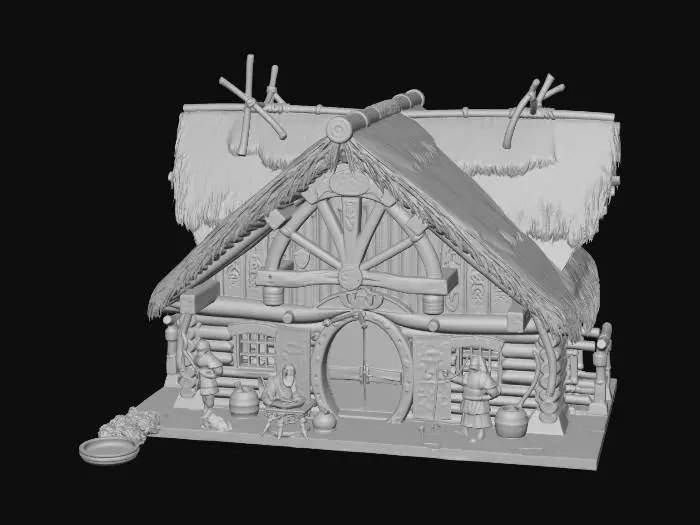 3D model for An outside view of a full viking long house with vikings doing everyday things for the community around the grounds