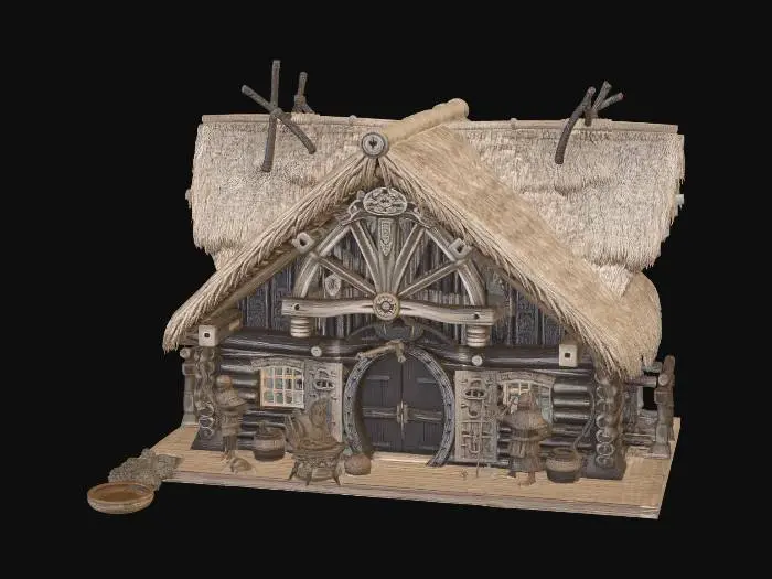 3D model for An outside view of a full viking long house with vikings doing everyday things for the community around the grounds