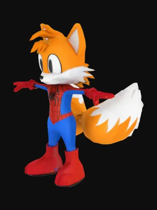 3D model for Tails the fox suit spider man t pose

