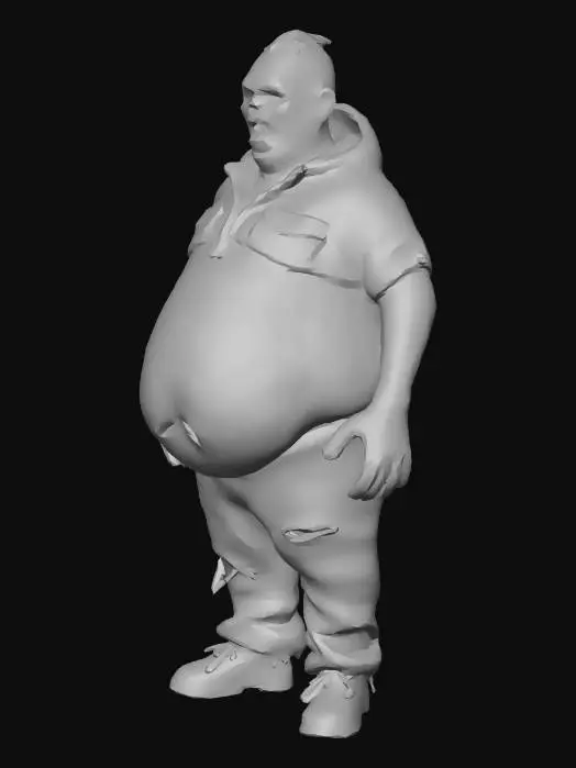 3D model for Low poly zombie who is fat. His body looks like it's about to explode. His skin has big boils over it. He is wearing torn denim jeans