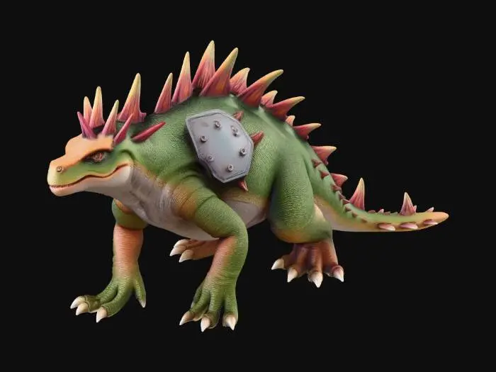 3D model for spiky armored quadruped lizard-shaped dinosaur on all fours