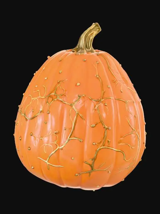3D model for Halloween | Scary | Hyper-Realistic | Gothic | Grimm | A Orange tall egg shaped pumpkin, No face carved. 