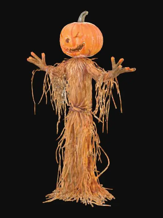 3D model for Halloween | Scary | Hyper-Realistic | Gothic | Grimm | A Scarecrow man, with a orange pumpkin for a head, a worn flannel for the shirt and claws
