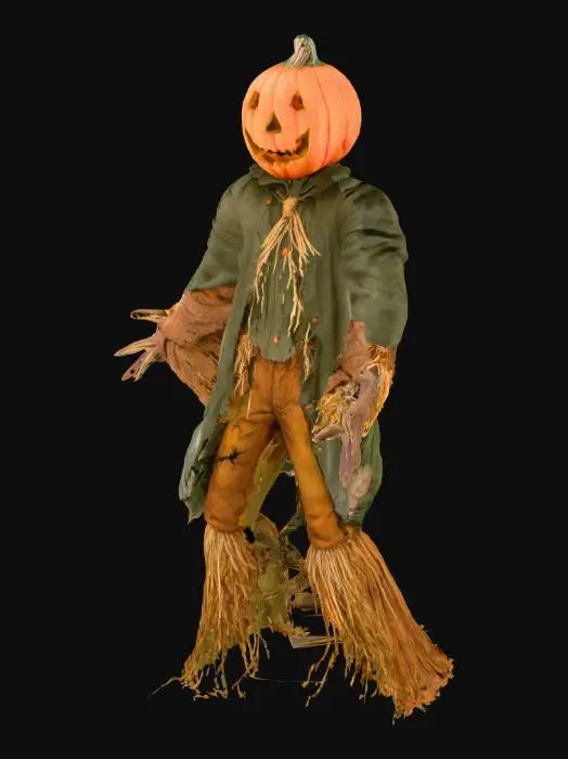 3D model for Halloween | Scary | Hyper-Realistic | Gothic | Grimm | A Scarecrow man, with a orange pumpkin for a head, a worn flannel for the shirt and claws