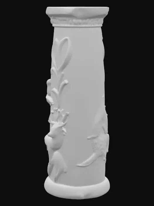3D model for Hyper-Realistic | Artifact | Ancient | Old | Worn | A Large limestone column from the stone age, with reliefs of primitive animals carved into the sides