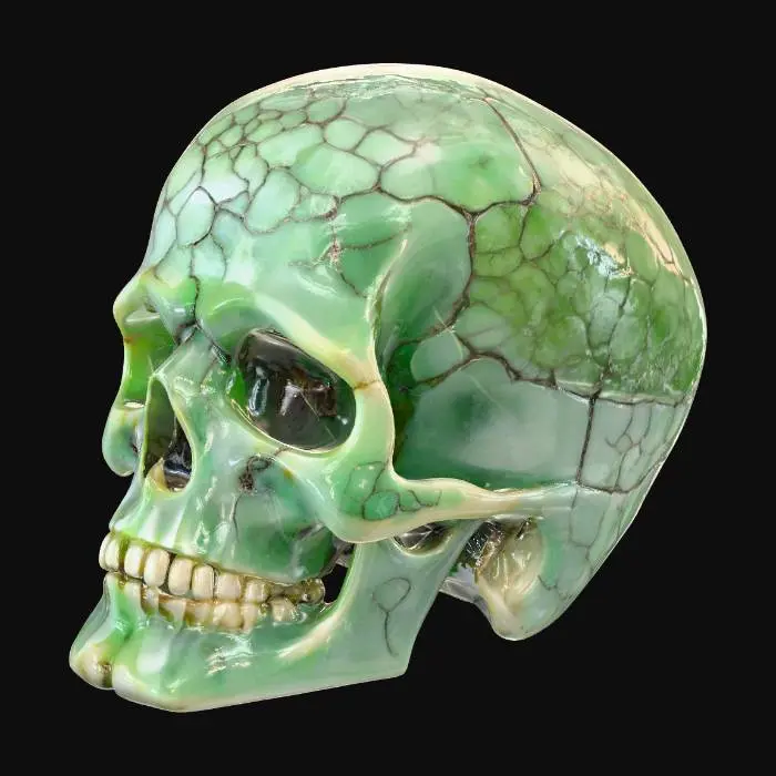 3D model for Hyper-Realistic | Artifact | a anatomically correct human Skull only made of older jade with a pattern engraved all over giving it a beautiful decorative piece