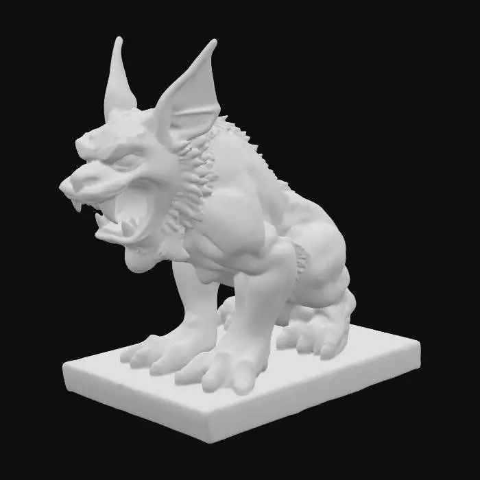 3D model for Hyper-Realistic | Artifact | Ancient | Old | Worn | a guarding beast statue made of limestone. bat like ears, a terrifying mouth, what was once sharp teeth have worn over the thousands of years.