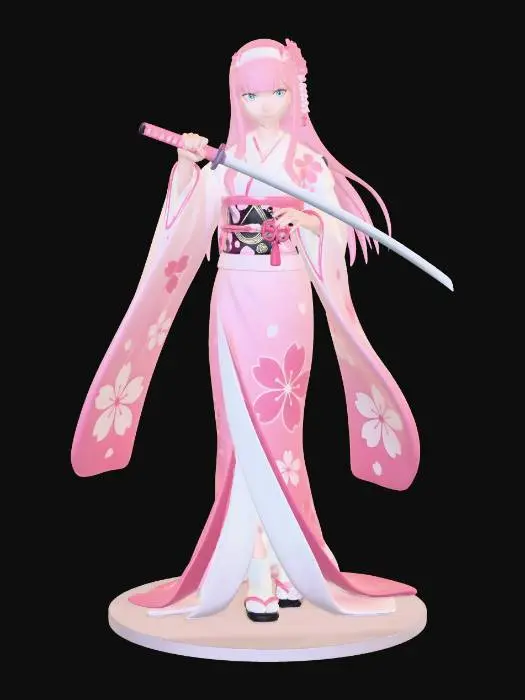 3D model for Zero Two Japanese-style kimono, kitana