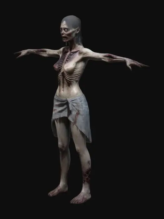 3D model for A super realistic zombie Lady like soemthing from walking dead. T pose for Unreal Engine 5. 4K texture