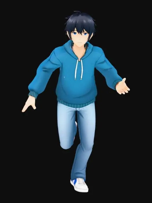 3D model for Blue Hoodie Anime Character
