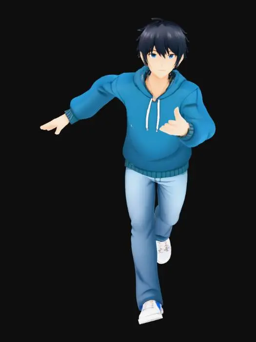 3D model for Blue Hoodie Anime Character