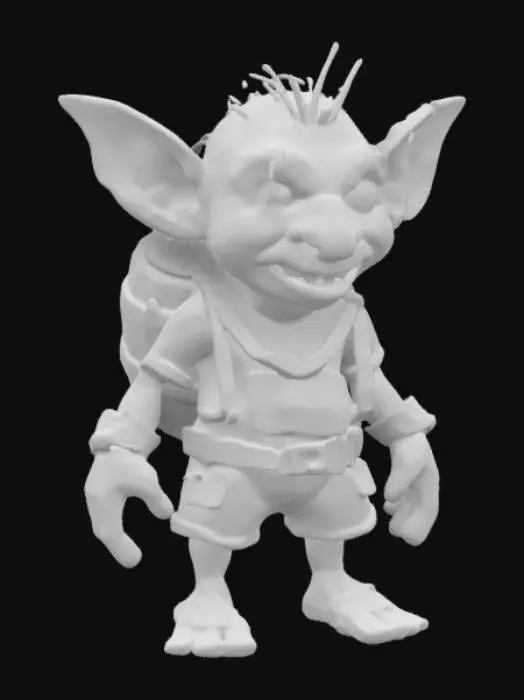 3D model for pequeño goblin con un barril en la espalda con las letras TNT
