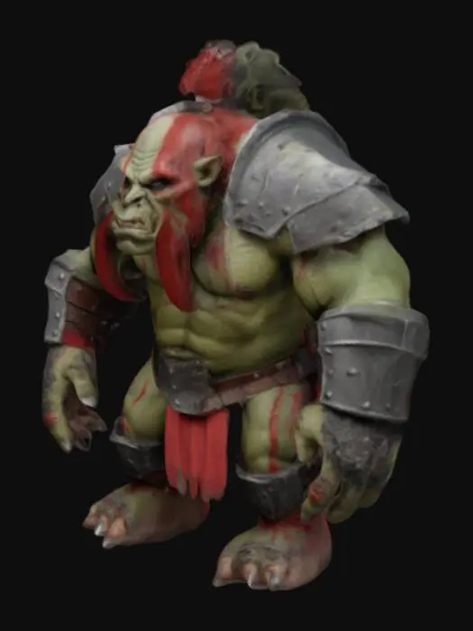 3D model for orco , con armadura , sin armas , ultra detallado , T pose , cicatrizes en el cuerpo , cresta en la cabeza de colo rojo