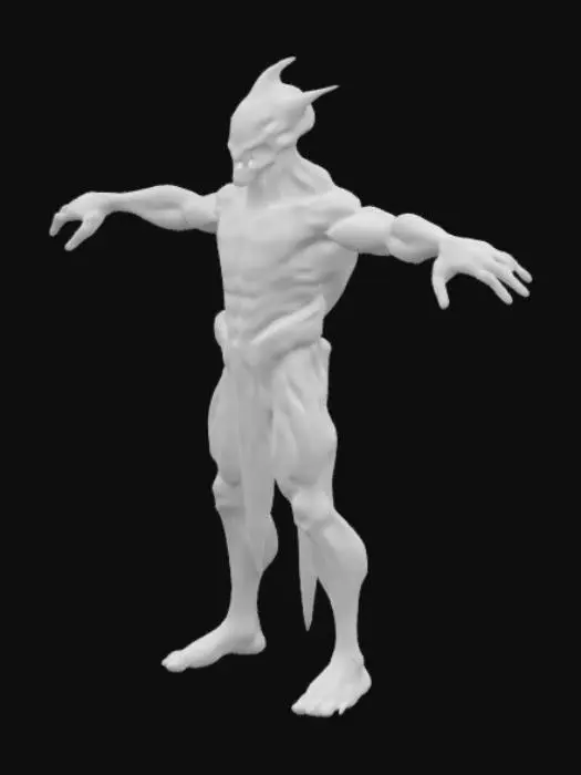 3D model for masterfully crated figurine of a towring necromorph mutant sentinel in attack, corrupted, t pose ,rotten, fierce, bare muscle fibers, extreme details, highest resolution, well lit, dark and spooky, utterly disturbing, blood covered, ritual scars spiral, demonic, unholy aura,