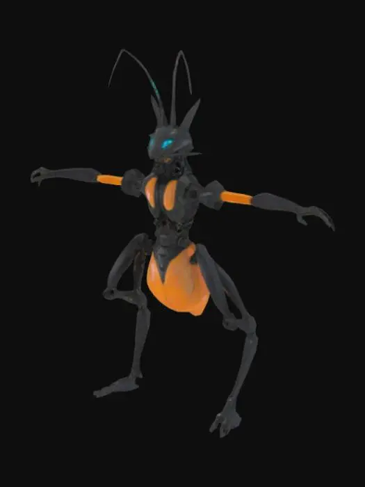 3D model for Futurist Robot look horror insectoide , t pose , Highly Detailed, Bust, no weapons , full body , realist body ,sintetic skin #ocean#