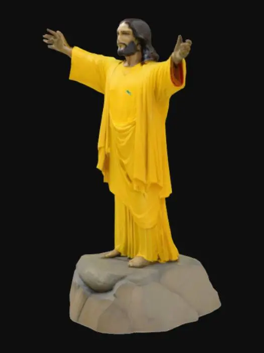 3D model for [Brasil] Cristo Redentor no [Rio de Janeiro] vestindo uma camisa de time de futebol Amarela e fazendo um "hang loose" gigante com a mão. #AroundTheWorld#