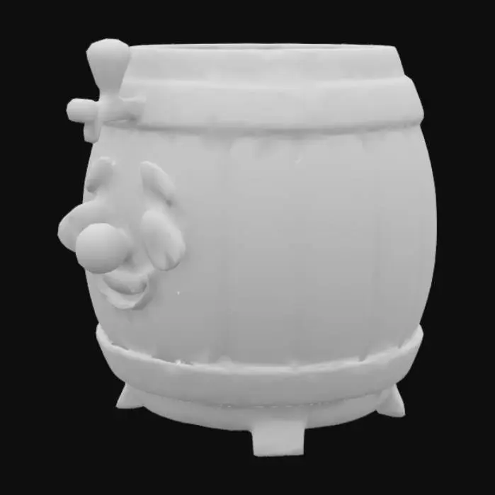 3D model for [Brasil] Oktoberfest de [Blumenau] um barril gigante de madeira com uma torneira dourada em formato de alça de caneca de chopp, estilo Disney Pixar com uma cara feliz estampada no Barril. #AroundTheWorld#