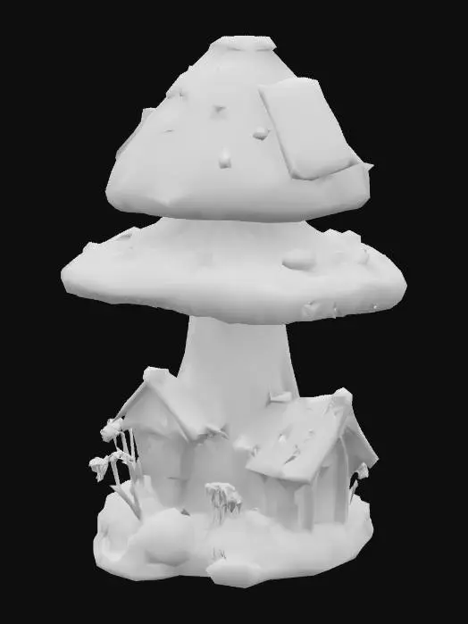 3D model for desenho 3d de um cogumelo com um painel solar enorme, em comparação com o cogumelo, parecendo uma casa num mundo de fantasia. a base deve ser simples
