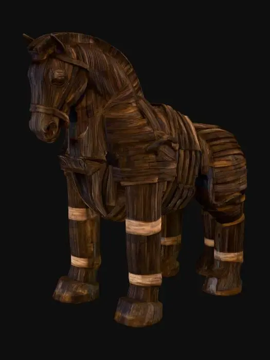 3D model for Trojan Horse Replica, #villain#,Texture Image,highly detailed, high-resolution texture, epic presence,