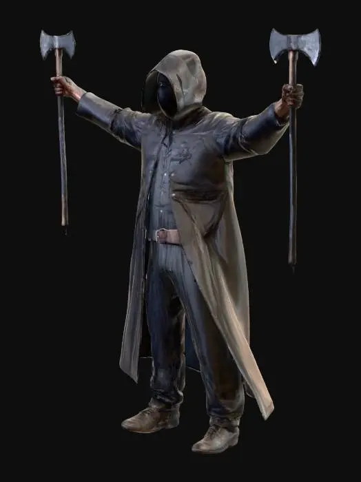 3D model for elinde balta olan karanlık yüzü gozukmeyen bir cellat erkek