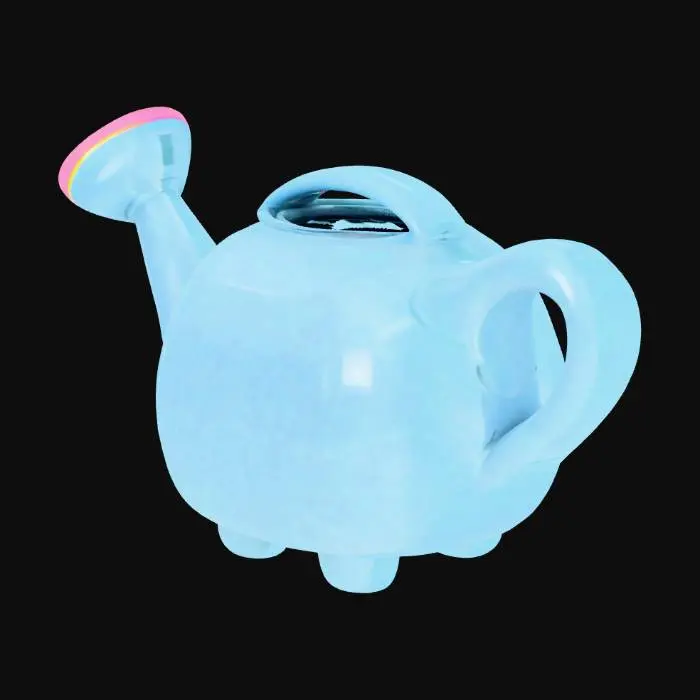 3D model for Sevimli, tombul hatlara sahip bir chibi sulama aleti modeli. Geleneksel sulama kabı veya fıskiye formunu yansıtırken, tüm köşeleri yumuşatılmış ve yuvarlaklaştırılmıştır. Parlak, pürüzsüz plastikten veya cilalı metalden yapılmış gibi görünür, canlı ve neşeli bir renge sahiptir; örneğin parlak mavi, pastel pembe veya sarı. Büyük, yuvarlak bir su haznesi, tıknaz bir tutacak ve minik, sevimli bir fıskiye başlığı bulunur. Su akıtma ucu da aynı şekilde yuvarlak ve zararsız görünür. Yüzeyi pürüzsüz ve cilalıdır. Dokunulduğunda pürüzsüz ve sağlam bir his verir.