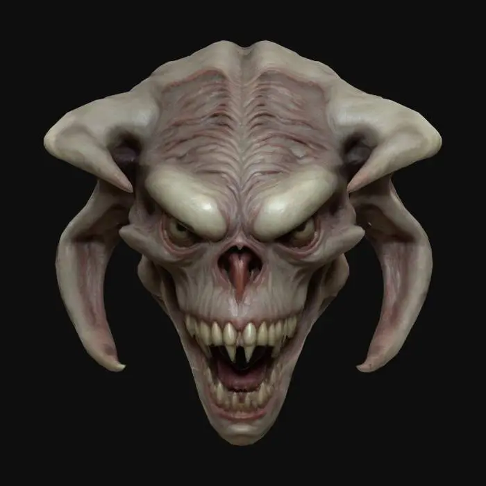 3D model for A very highly detailed and anatomaly correct scary monster head . it should be gross and darkish and shiny and highly detailed 