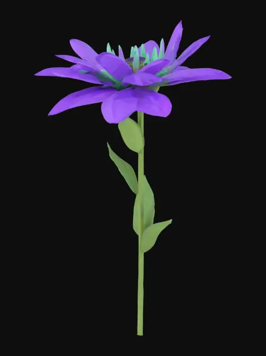 3D model for lowpoly, flower, purple , mint color