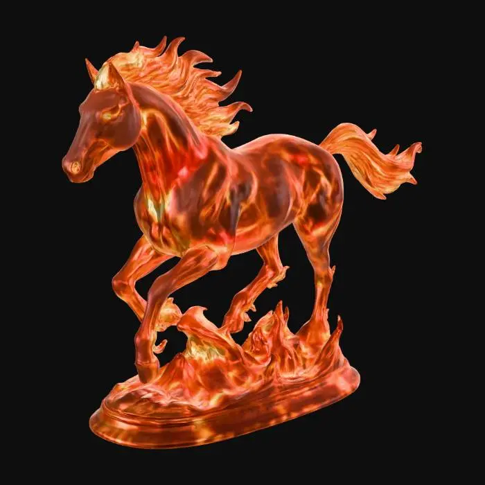 3D model for horse made of flames galloping with a stand made of fire underneath it