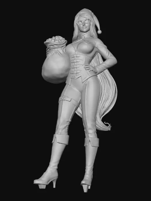 3D model for #Christmas2025#, #Christmas2025#Imagine the beautiful and breathtaking Cobra Baroness as Santa's helper. Her hair is long, sraigt and black. She wears glasses and black Christmas elf outfit with the badge of the Cobras on it. She gives you coal, beacause you were naughty. Full body image.