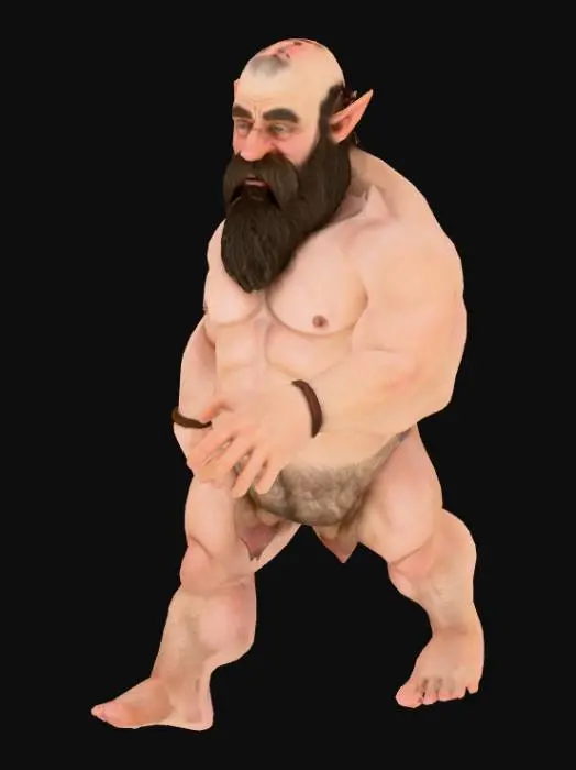 3D model for naked dwarf with beard, based pose
