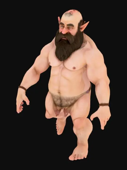 3D model for naked dwarf with beard, based pose
