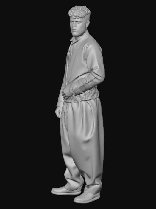 3D model for Blue Shalwar Kameez with Floral Waist Belt