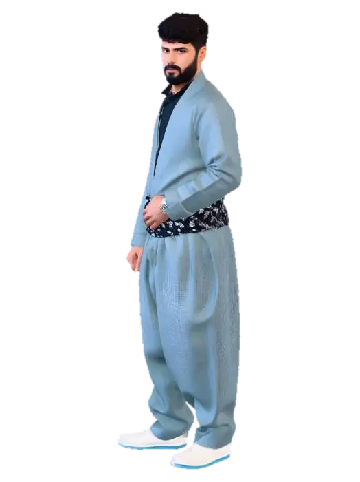 Modelo 3D de Blue Shalwar Kameez with Floral Waist Belt - Turban, gerado por IA