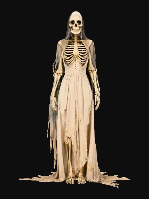 3D model for esqueleto niña con vestido antiguo viejo sucio y roto