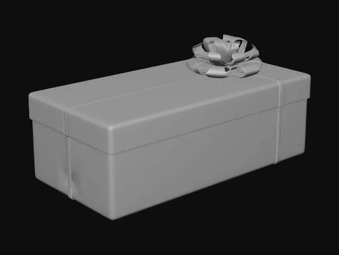 3D model for Crea una confezione natalizia scatola con coperchio , disegnata con disegni natalizzi scatola rettangolare altezza 20 cmm lunghezza 80 cmm larghezza 30 cm confiocco su un angolo del coperchio