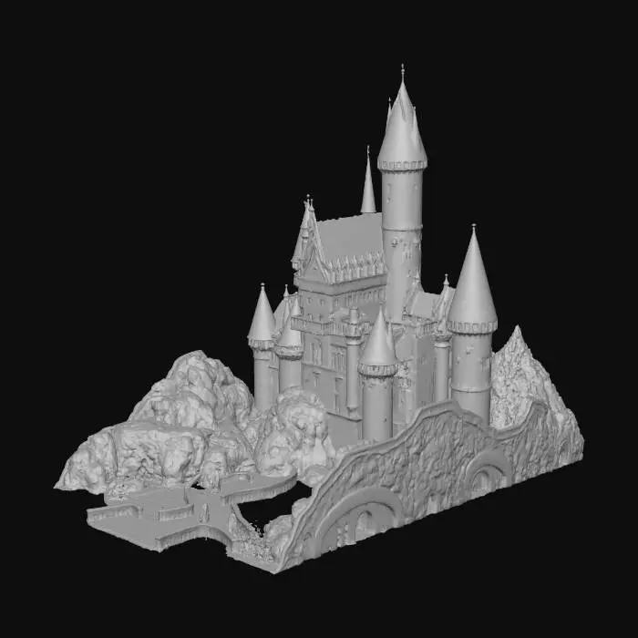 3D model for Crea castello vampiri crcondato da un fossato lago pieno di acqua , un galeone arenato magazino per scorte viverri una carozza nera e calli bianchi e dracula in piedi sulla torrrepiu alta