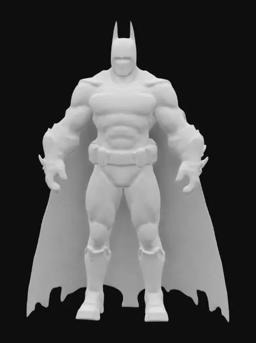 3D model for a highly detailed, cel shaded 3d model of Batman stood in a dynamic action pose. With a design inspired by Christopher Nolan, Frank Miller and Dave McKean.