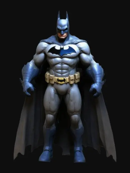 3D model for a highly detailed, cel shaded 3d model of Batman stood in a dynamic action pose. With a design inspired by Christopher Nolan, Frank Miller and Dave McKean.