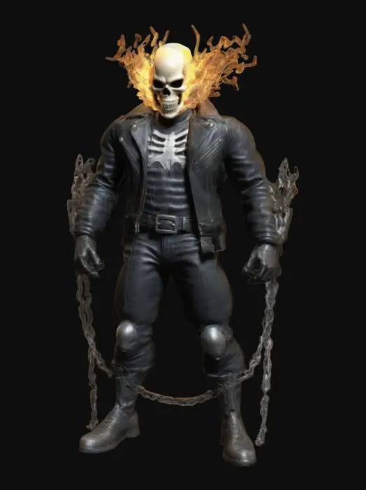 3D model for a highly detailed, 3d model of Ghost Rider stood unarmed in a dynamic action pose. With a design inspired by Todd MacFarland, Russell Dauterman and Garth Ennis.