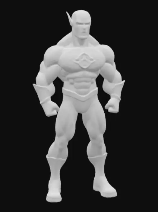 3D model for a high poly, 4k, highly detailed, 3d model of The Flash stood in a dynamic action pose. With a character design inspired by Gardner Fox, Carmine Infantino and Mark Wald