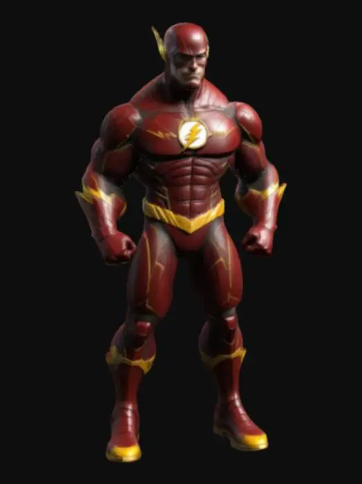 3D model for a high poly, 4k, highly detailed, 3d model of The Flash stood in a dynamic action pose. With a character design inspired by Gardner Fox, Carmine Infantino and Mark Wald