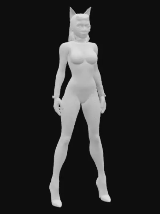 3D model for a high poly, 4k, highly detailed, 3d model of Catwoman with a character design inspired by Bill Finger, Bob Kane and Darwyn Cooke, #women#